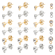 36Pcs 6 Style 304 Stainless Steel Stud Earrings Findings, with Horizontal Loops and Crystal Rhinestone, Column, Golden & Stainless Steel Color, 6~8x3~5mm, Hole: 1.8mm, Pin: 0.7mm, 6Pcs/style(STAS-UN0039-35)