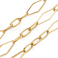 304 Stainless Steel Figaro Chains, Rhombus & Oval, Soldered, with Spool, Real 16K Gold Plated, 19.5x7~8x1mm, about 32.81 Feet(10m)/Roll(CHS-S008-013G)
