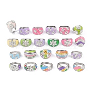 304 Stainless Steel Enamel Wide Rings for Women, with Polymer Clay Rhinestone, Mixed Color, 11~20mm, Inner Diameter: 19mm(STAS-U013-02A-P)