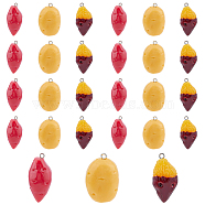 30Pcs 3 Styles Opaque Resin Pendants, Imitation Food, vegetable Charm, with Platinum Plated Iron Loops, Potato & Sweet Potato, Mixed Color, 29.5~39.5x16~19.5x13.5~17mm, Hole: 2mm, 10pcs/style(RESI-DC0001-09)