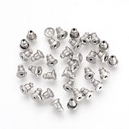 304 Stainless Steel Ear Nuts Findings, Stainless Steel Color, 5~6x4.5x4.5mm, Hole: 1mm, Fit For 0.6~0.7mm Pin(STAS-R071-29)