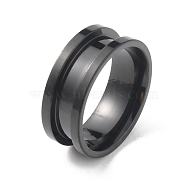 Titanium Steel Grooved Finger Ring, Electrophoresis Black, Inner Diameter: 18mm(RJEW-WH0004-32C-EB)