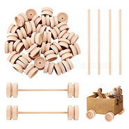Unfinished Schima Wood Vehicle Wheels & Birch Wood Stick Sets, Toy Making Accessories, Cornsilk, Wheel: 3.75x2.5cm, Hole: 6mm, Sticks: 15.1x3.75cm(DIY-WH0308-326A)