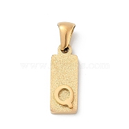 304 Stainless Steel Pendants, Golden, Rectangle with Letter Charm, Letter Q, 17.5x6.5x3mm, Hole: 3x6mm(STAS-Z120-03Q-G)