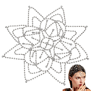 WADORN 1Pc Rhinestone Mesh Headpiece Cap, Iron Head Chain Bridal Party Hair Accessories for Women Girls, with 2Pcs Hair Clip, Silver, 250x170x4.5mm(OHAR-WR0001-03S)