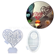 Heart Candle Holder DIY Silicone Molds, Wall Floating Shelf Candlestick Molds, Resin Plaster Cement Casting Molds, Flower, 123~140x87~107x4~16mm, Inner Diameter: 104~130x72~103mm, 2pcs/set(SIL-F007-12A)