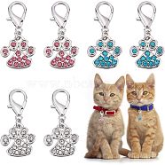 CHGCRAFT 6Pcs 3 Colors Alloy Rhinestone Pendant Decoration, Lobster Clasp Charms, Pet Charms, Paw Print, Mixed Color, 35mm, 2pcs/color(HJEW-CA0001-26)