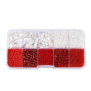 DIY 10 Style ABS & Acrylic Beads Jewelry Making Finding Kit, Heart & Barrel & Round & Flat Round & Imitation Pearl, Red, 7~18.5x7.5x2~10.5x1.5~5mm, Hole: 0.7~1.2mm(DIY-N0012-05G)