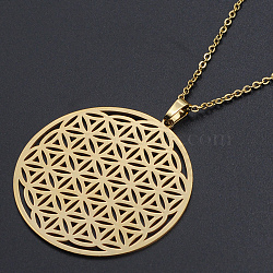 201 Stainless Steel Pendant Necklaces, with Cable Chains and Lobster Claw Clasps, Flower of Life, Golden, 17.71 inch(45cm), 1.5mm(NJEW-S105-JN624-45-2)