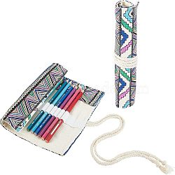 Nbeads 2Pcs 2 Style Handmade Canvas Pencil Roll Wrap, Multiuse Roll Up Pencil Case, Pen Curtain, Ethnic Style, for Coloring Pencil Holder Organizer, Geometric Pattern, 217~357x200~405x3.5~4mm, 1pc/style(ABAG-NB0001-58)