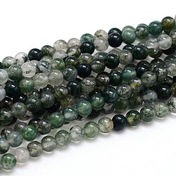 Natural Gemstone Round Bead Strands, Moss Agate, 10mm, Hole: 1mm, about 40pcs/strand, 16 inch(X-G-J303-07-10mm)