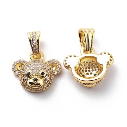 Brass Cubic Zirconia Charms, Bear Head Charm, Real 18K Gold Plated, Clear, 14x16x6.5mm, Hole: 3.5x6.5mm(KK-G446-25G-03)