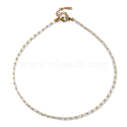 Oval Glass & 201 Stainless Steel Beaded Necklace, Clear, 16.02 inch(40.7cm)(NJEW-Z029-01A)