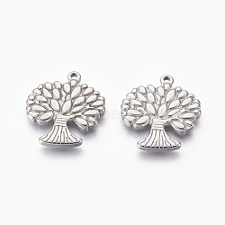 304 Stainless Steel Pendants, Tree of Life, Stainless Steel Color, 28x25x3mm, Hole: 1.8mm(STAS-L212-027P)