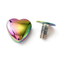 Heart Shape Zinc Alloy Decoration Screwback Stud Rivets, for Belt Clothes Purse Handbag Leather Craft, DIY Handmade Accessories, Rainbow Color, 10x10x4mm, Hole: 2mm(FIND-WH0128-64M)