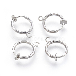 Brass Clip-on Hoop Earrings, For Non-pierced Ears, with Spring Findings, Nickel Free, Real Platinum Plated, 16.5~17x12.5x4mm, Hole: 1~1.5mm(KK-L169-06P)
