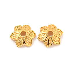 925 Sterling Silver Bead Caps, 6-Petal, Flower, Real 18K Gold Plated, 6x5x1.5mm, Hole: 1mm(STER-U002-06B-G)