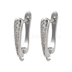 Brass Micro Pave Clear Cubic Zirconia Hoop Earring Findings, Latch Back with Loop, Long-Lasting Plated, Rack Plating, Lead Free & Cadmium Free, Platinum, 18x10x3.5mm, Hole: 1.4mm, Pin: 0.8mm(KK-H256-06P)