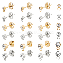 36Pcs 6 Style 304 Stainless Steel Stud Earrings Findings, with Horizontal Loops and Crystal Rhinestone, Column, Golden & Stainless Steel Color, 6~8x3~5mm, Hole: 1.8mm, Pin: 0.7mm, 6Pcs/style(STAS-UN0039-35)