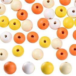 160Pcs 4 Colors Farmhouse Country and Rustic Style Painted Natural Wood Beads, with Waterproof Vacuum Packing, Round, Old Lace & Dark Orange & Yellow & White, 16mm, Hole: 4mm, 40pcs/color(WOOD-LS0001-01L)