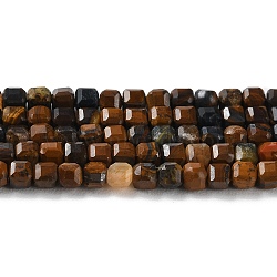 Natural Tiger Eye Beads Strands, Faceted, Cube, 3.5x3.5x3mm, Hole: 0.8mm, about 117~118pcs/strand, 15.08~15.16 inch(38.3~38.5cm)(G-P500-02B-01)