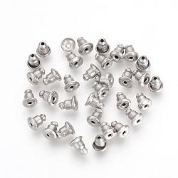 Tarnish Resistant 304 Stainless Steel Ear Nuts Findings, Stainless Steel Color, 5~6x4.5x4.5mm, Hole: 1mm, Fit For 0.6~0.7mm Pin(STAS-R071-29)