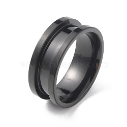 Stainless Steel Grooved Finger Ring, Electrophoresis Black, Inner Diameter: 18mm(RJEW-WH0004-32C-EB)