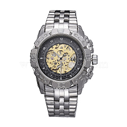 Alloy Watch Head Mechanical Watches, with Stainless Steel Watch Band, Stainless Steel Color, Black, 70x22mm, Watch Head: 55x52x17.5mm, Watch Face: 34mm(WACH-L044-01B-GP)