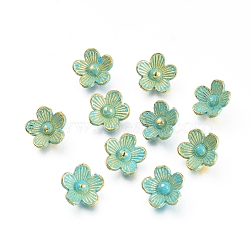 Tibetan Style Alloy Charms, Flower, Golden & Green Patina, 10.5x10x3.5mm, Hole: 1.5mm(PALLOY-I181-008GGP)