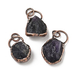 Natural Amethyst Pendants, Nuggets Charms with Brass Findings, Red Copper, 35~39x16.5x8.5~10.5mm, Hole: 6mm(G-H332-05R)