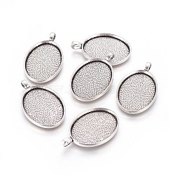 Alloy Pendant Cabochon Settings, Cadmium Free & Lead Free, Plain Edge Bezel Cups, DIY Findings for Jewelry Making, Antique Silver, 39x25x3mm, Hole: 4mm(PALLOY-A15657-AS-1)
