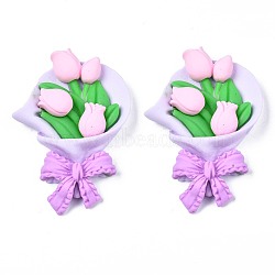 Opaque Resin Cabochons, Tulip/Flower Bouquet, Pink, 60x41.5x13mm(CRES-N024-78)