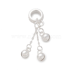 925 Sterling Silver Jingle Bell Tassel European Dangle Charms, Large Hole Pendants, with 925 Stamp, Silver, 29.5mm(STER-D300-19S)