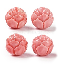 Synthetic Shell Dyed Carved Beads, Flower, Light Coral, 14x13.5mm, Hole: 1.8mm(SHEL-H005-25)