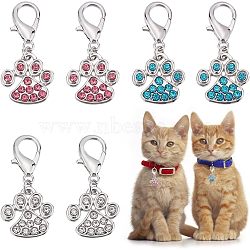 CHGCRAFT 6Pcs 3 Colors Alloy Rhinestone Pendant Decoration, Lobster Clasp Charms, Pet Charms, Paw Print, Mixed Color, 35mm, 2pcs/color(HJEW-CA0001-26)