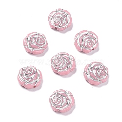 Opaque Acrylic Beads, Metal Enlaced, Rose, Pink, 13.5x14x4.5~5mm, Hole: 1.6mm, about 950pcs/500g(OACR-G016-09A)