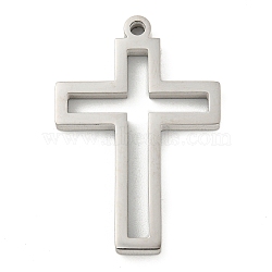 Non-Tarnish 304 Stainless Steel Laser Cut Pendants, Corss Charm, Stainless Steel Color, 32.5x22x2.8mm, Hole: 2mm(STAS-U009-02B-P)