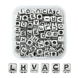Plated Acrylic Beads, Horizontal Hole, Cube with Random Mixed Letters, Antique Silver, 6x6x6mm, Hole: 3mm, 100pcs/box(MACR-YW0002-26)