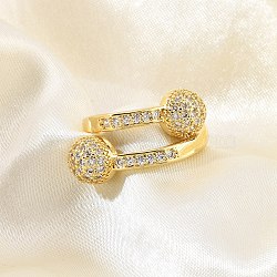 Brass Micro Pave Cubic Zirconia Open Cuff Rings for Women, Flat Round, Real 18K Gold Plated, Inner Diameter: US Size 7 1/4(17.5mm)(RJEW-F171-02G)