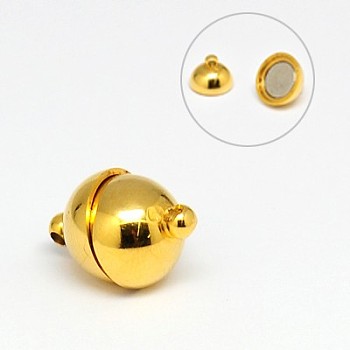 304 Stainless Steel Magnetic Clasps with Loops, Ion Plating (IP), Round, Golden, 15x10mm, Hole: 1mm