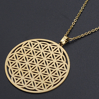 201 Stainless Steel Pendant Necklaces, with Cable Chains and Lobster Claw Clasps, Flower of Life, Golden, 17.71 inch(45cm), 1.5mm