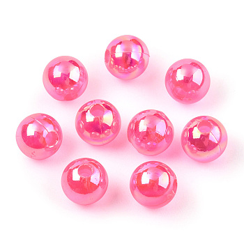 Transparent Acrylic Beads, AB Colors Plated, Round, Deep Pink, 10mm, Hole: 1.8mm, about 950pcs/500g