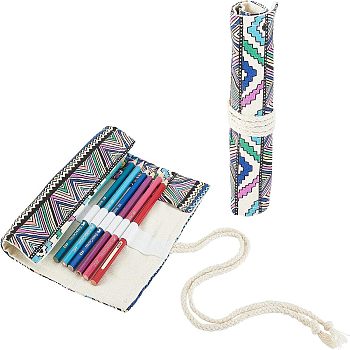 Nbeads 2Pcs 2 Style Handmade Canvas Pencil Roll Wrap, Multiuse Roll Up Pencil Case, Pen Curtain, Ethnic Style, for Coloring Pencil Holder Organizer, Geometric Pattern, 217~357x200~405x3.5~4mm, 1pc/style