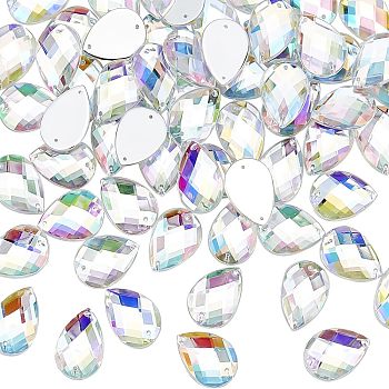 Fingerinspire Sew on Rhinestone, Transparent Acrylic Rhinestone, Two Holes, Garment Accessories, AB Color Plated, Faceted, Teardrop, Clear AB, 25x18x5~5.5mm, Hole: 0.8~1mm, 120pcs/box