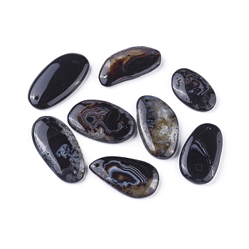 Natural Black Agate Pendants, Dyed & Heated, Mixed Shapes, 40.5~49x21.5~26.5x5.5~6.5mm, Hole: 1.6~1.8mm