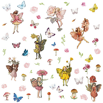 8 Sheets 8 Styles PVC Waterproof Wall Stickers, Self-Adhesive Decals, for Window or Stairway Home Decoration, Rectangle, Fairy Pattern, 200x145mm, about 1 sheet/style