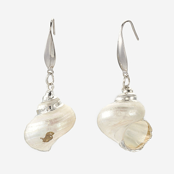 Electroplate Shell Beads Dangle Earrings, with 304 Stainless Steel Finding, 48~50mm, Pin: 0.7mm
