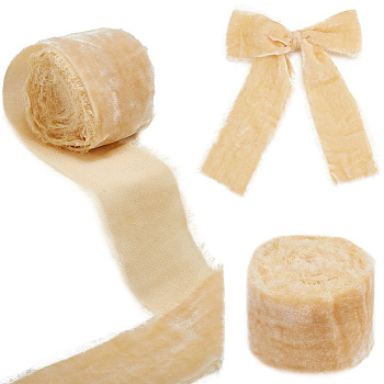 Flat Velvet Ribbons, Raw Edged Ribbons, Clothes Accessories, Camel, 2 inch(50mm), about 3 Yards/Roll
