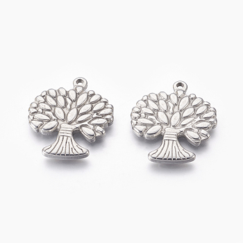 304 Stainless Steel Pendants, Tree of Life, Stainless Steel Color, 28x25x3mm, Hole: 1.8mm