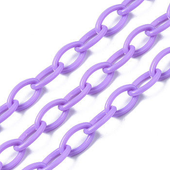 Handmade Opaque Acrylic Cable Chains, Oval, Lilac, 13x8x2mm